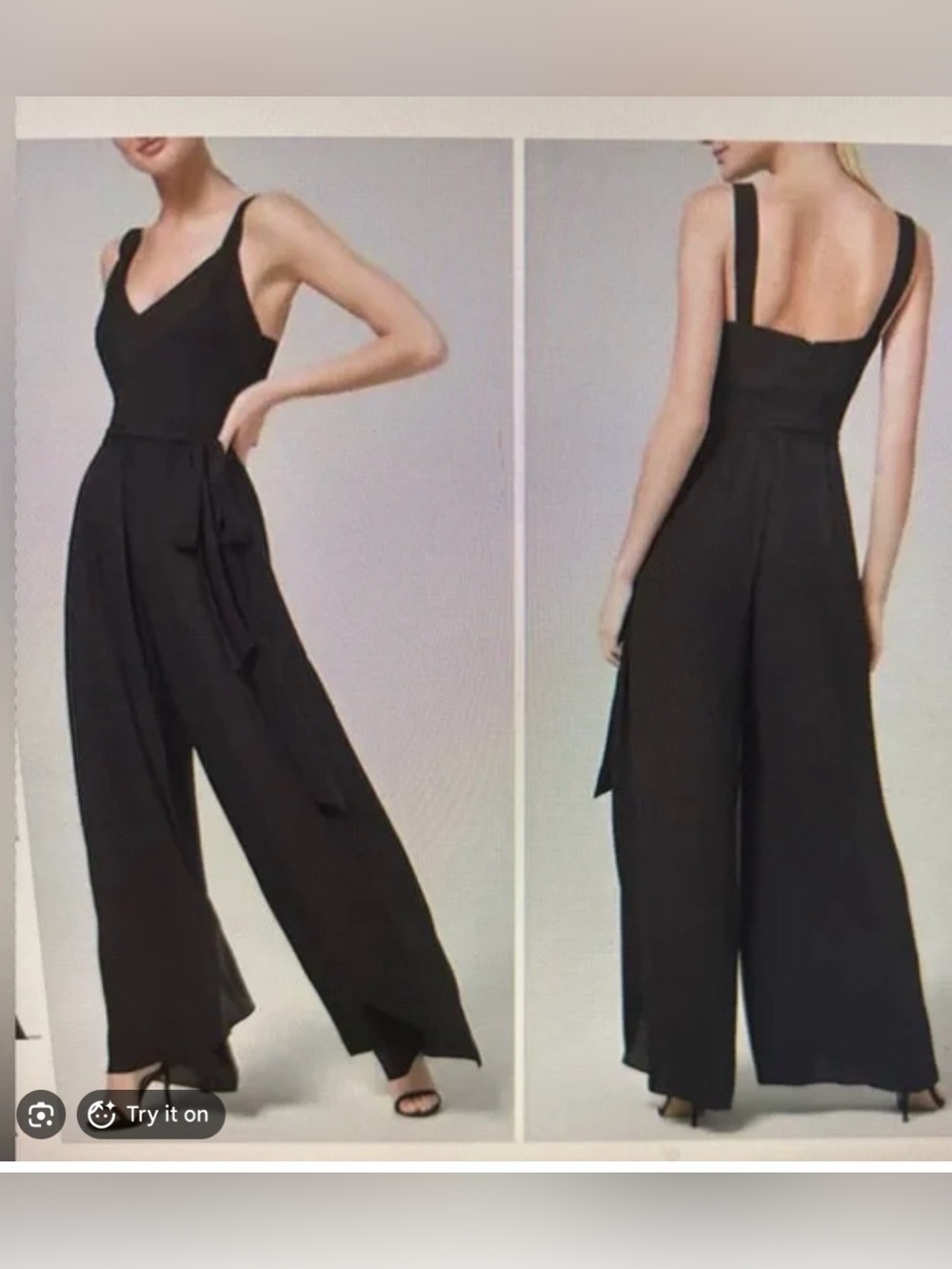 White House Black Market Black Wide-Leg Jumpsuit with Tie Belt and slits NWT